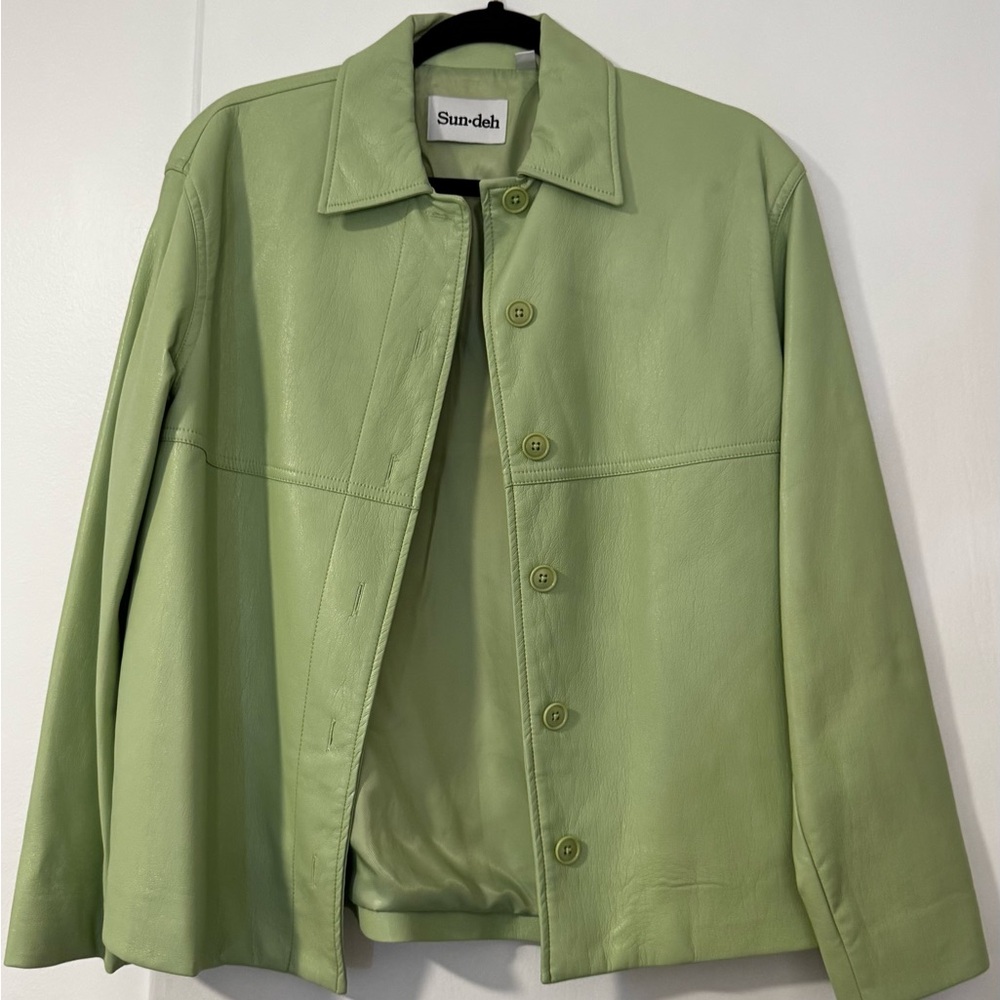 Aritzia Pastel Green Leather Jacket